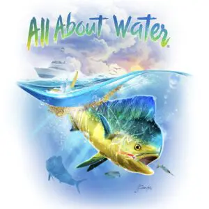 "All About Water" logo with a mahi-mahi.